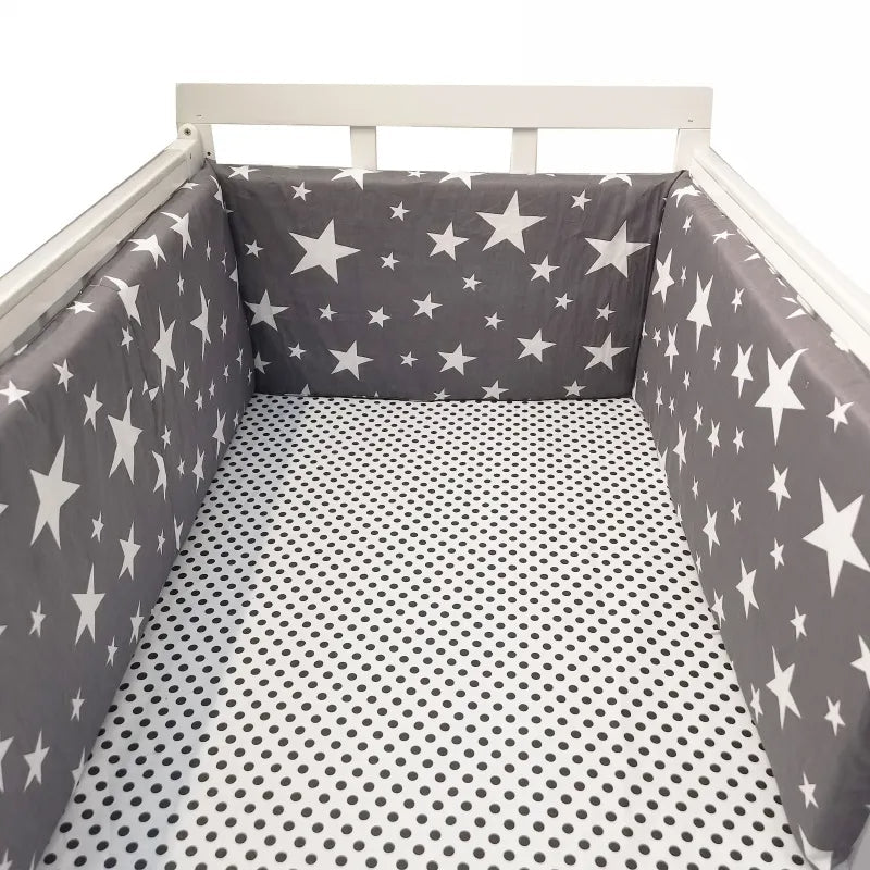 Toyech-Printed Cotton Baby Cot Bumper for Bed Protection Accessories-White Stars