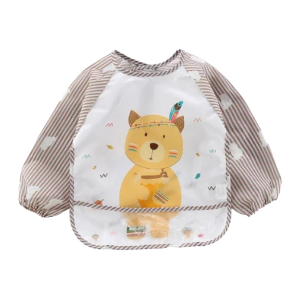 Toyech-Baby Waterproof Long Sleeve Feeding Bib -Khaki (0-3 Years)